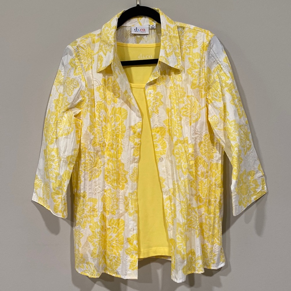 D & Co., Denim & Company sunny yellow shirt and tank set